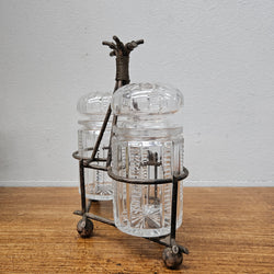 Antique Pick/Olive Glass Set In Stand | Antique & Vintage | Moonee Ponds Antiques | Australia Wide Delivery
