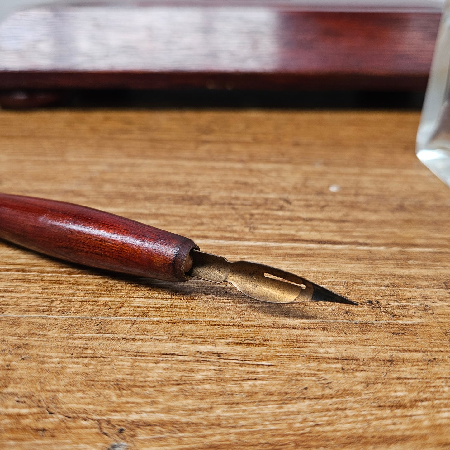 Antique Mahogany Ink Stand With Pen