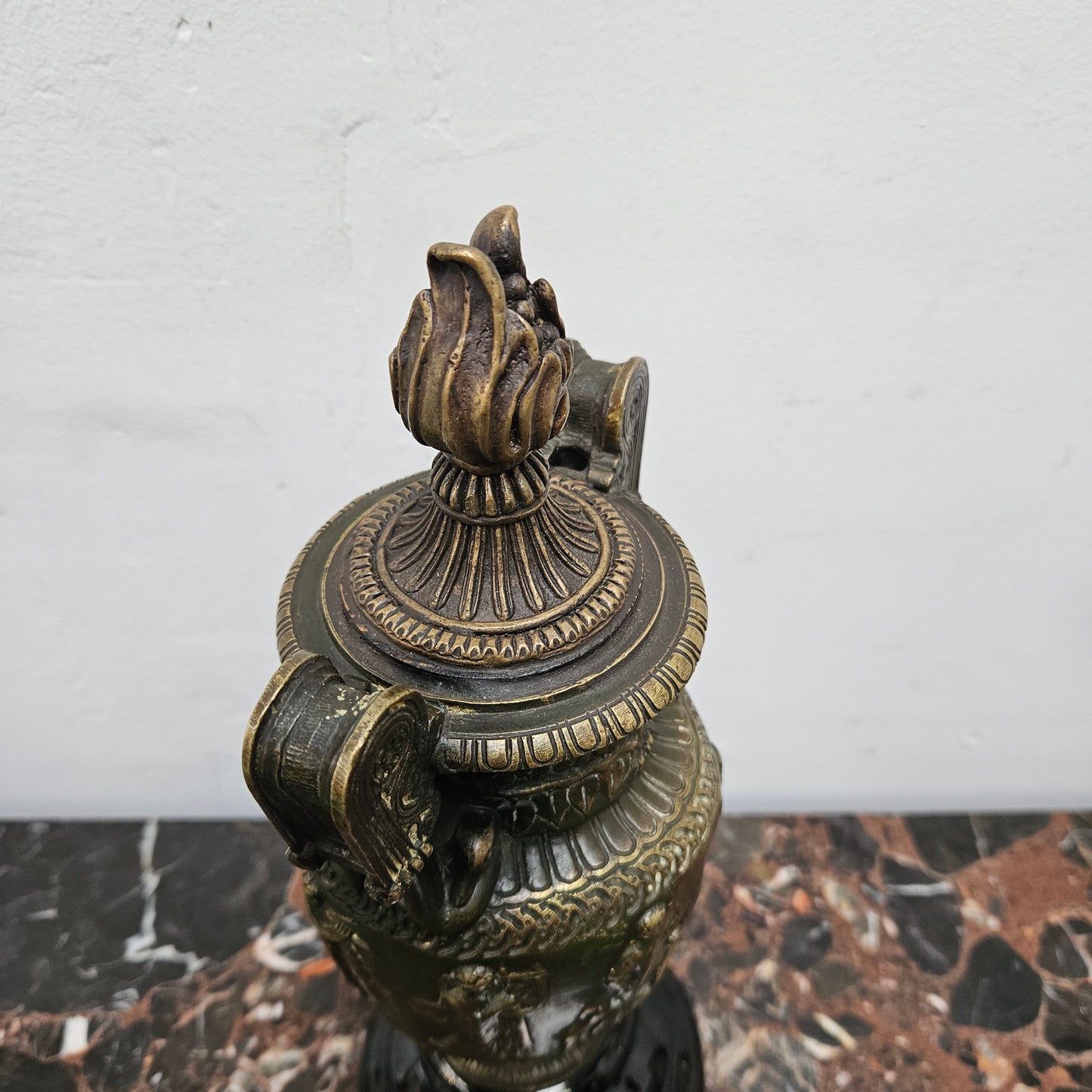 Victorian Bronze Urn On Ceramic Base