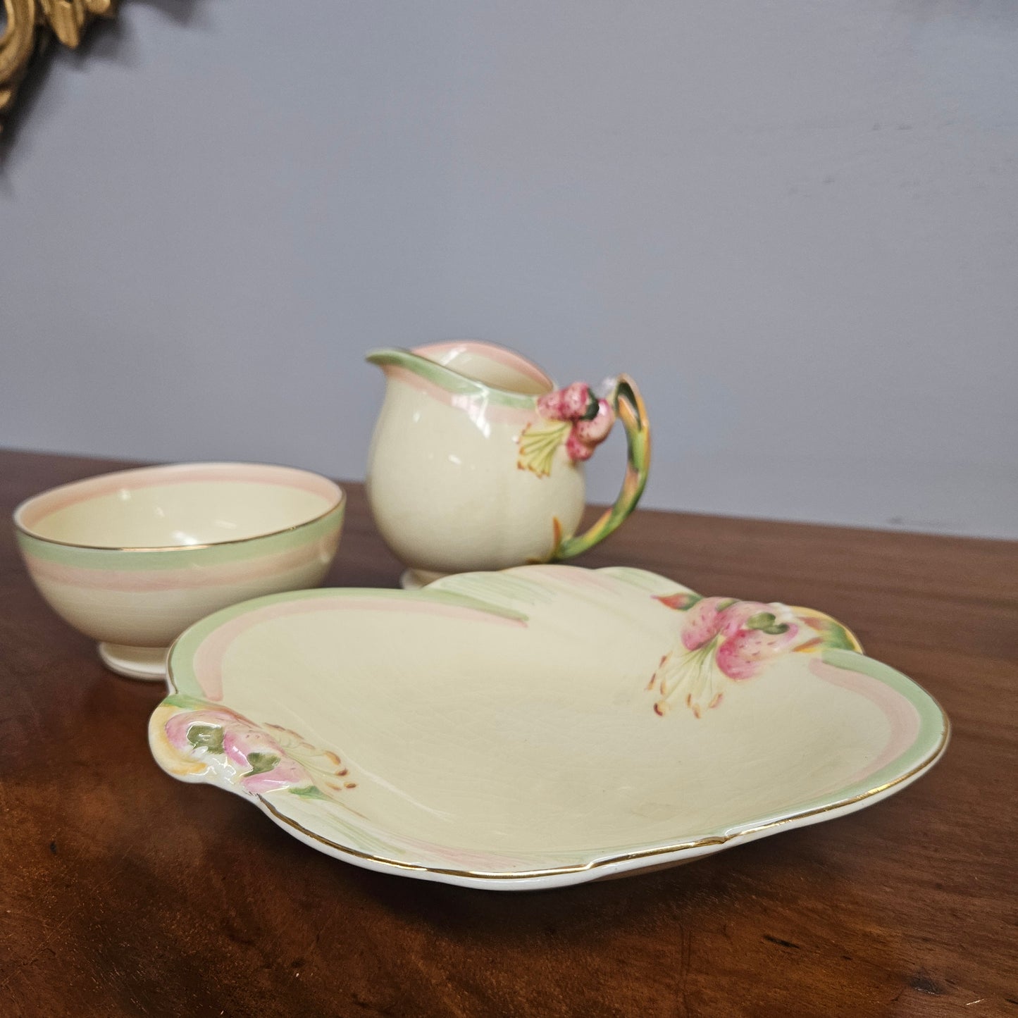 Royal Winton "Tiger Lily" Milk Jug, Sugar Bowl & Dish