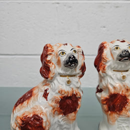 Pair of Antique Staffordshire Spaniels Statues