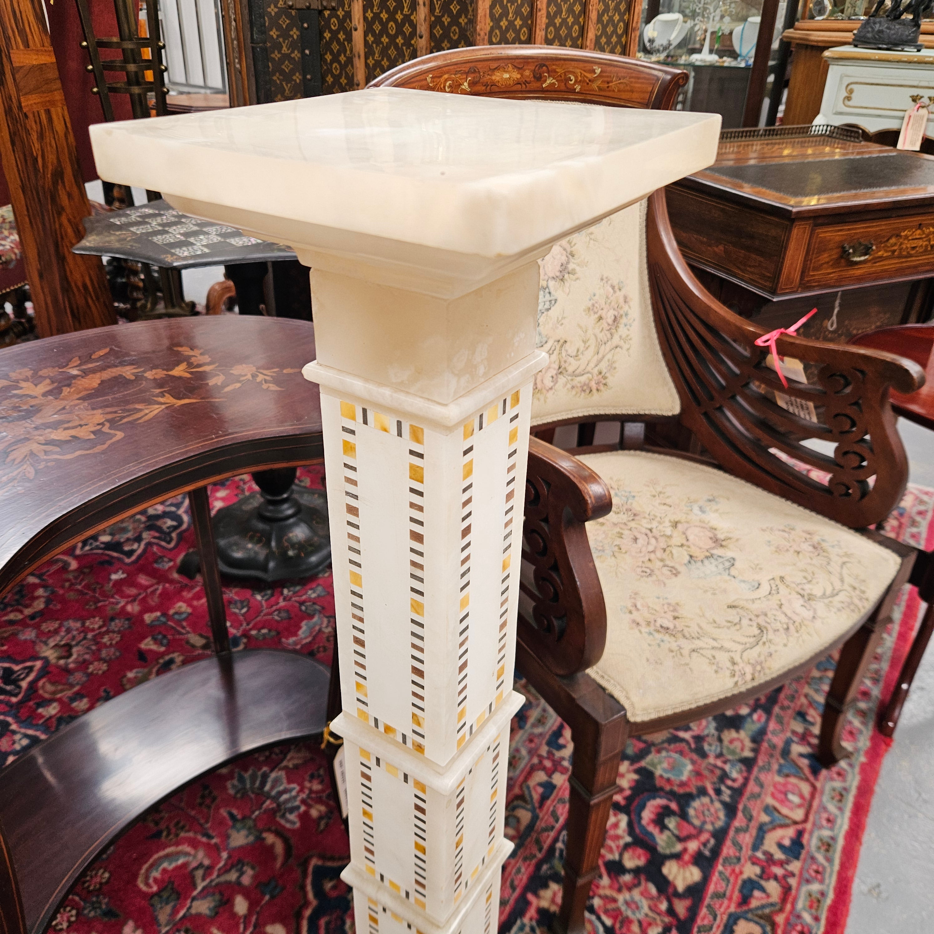 Antique Pietra Dura Alabaster Pedestal | Antique & Vintage | Moonee Ponds Antiques | Australia Wide