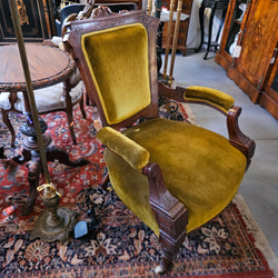 Edwardian Carved/Velvet Mahogany Armchair