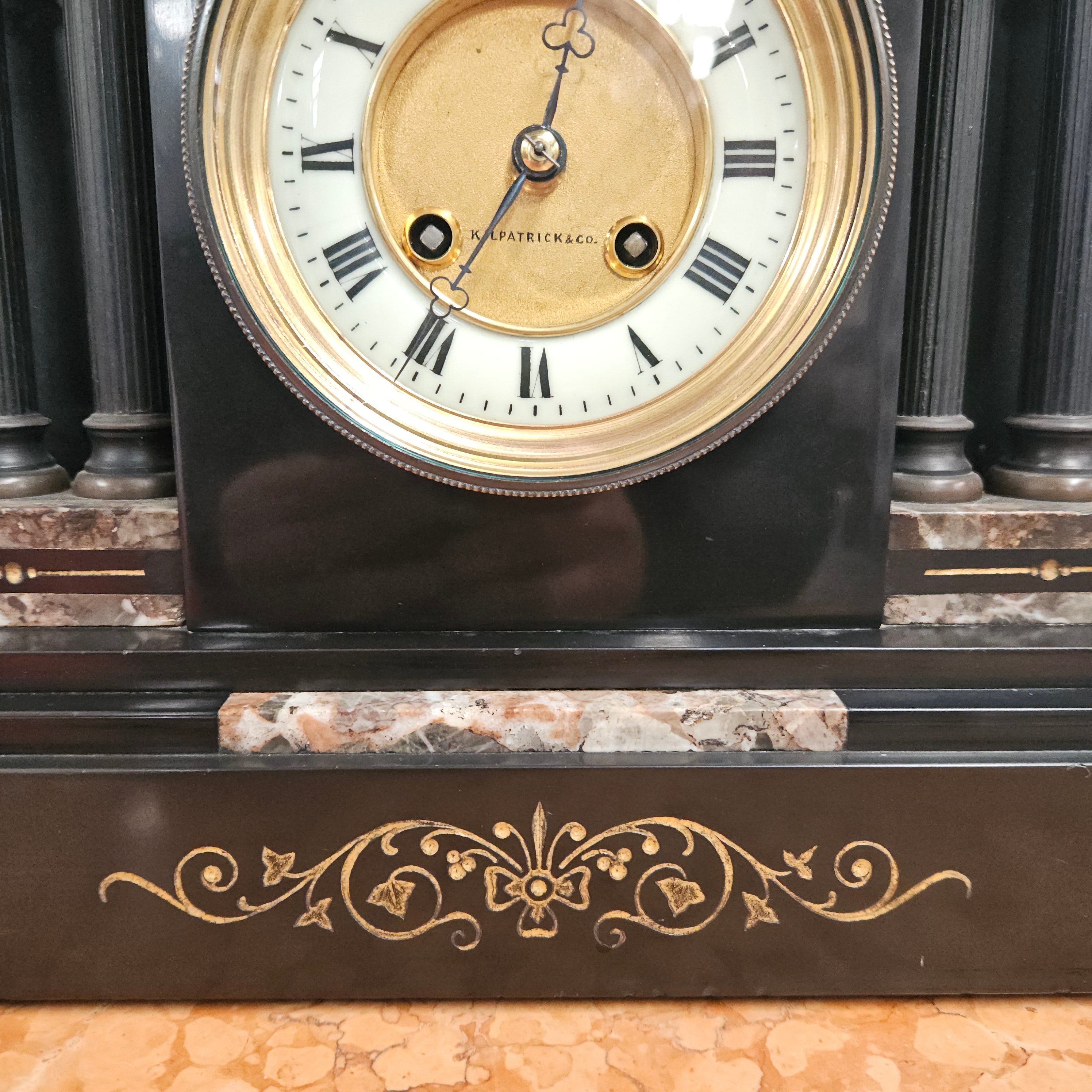 Stunning Kilpatrick & Co Mantle Clock Inlaid Marble/Slate Case | Antique & Vintage | Moonee Ponds Antiques | Australia Wide Delivery