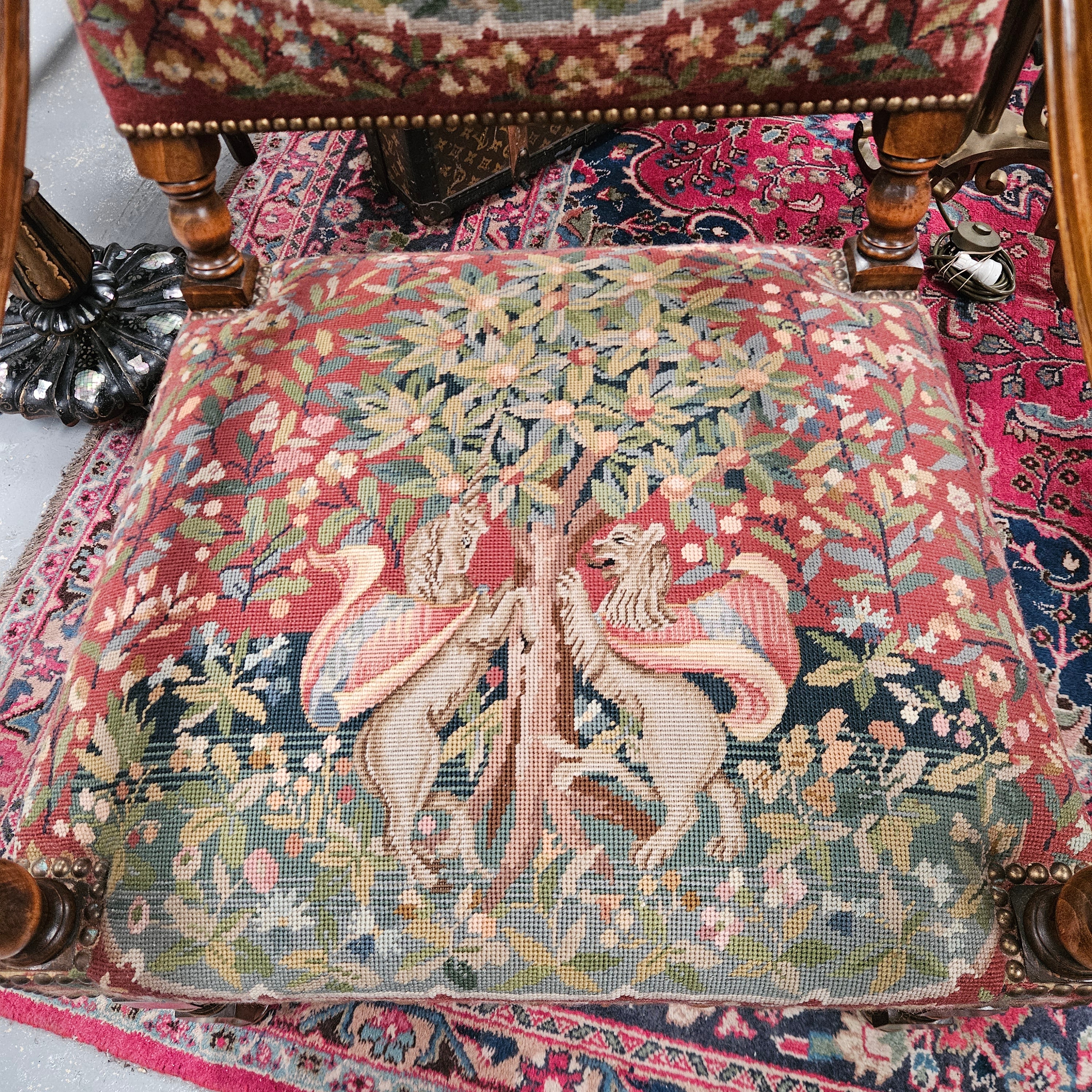 19th Century French Carved Walnut & Tapestry Fireside/Throne Chair | Antique & Vintage | Moonee Ponds Antiques | Australia Wide Delivery