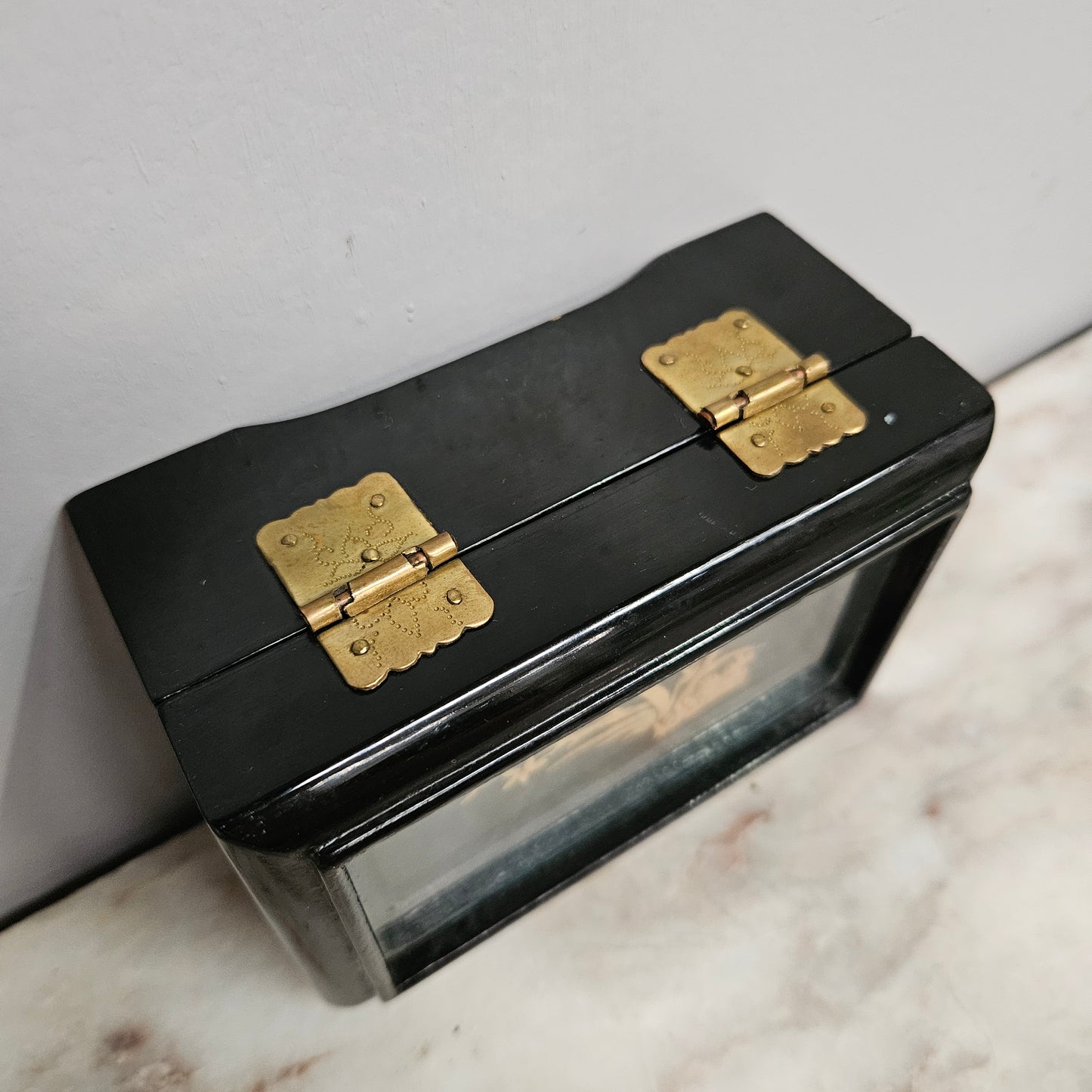 Chinese Lacquer & Brass Trinket Box
