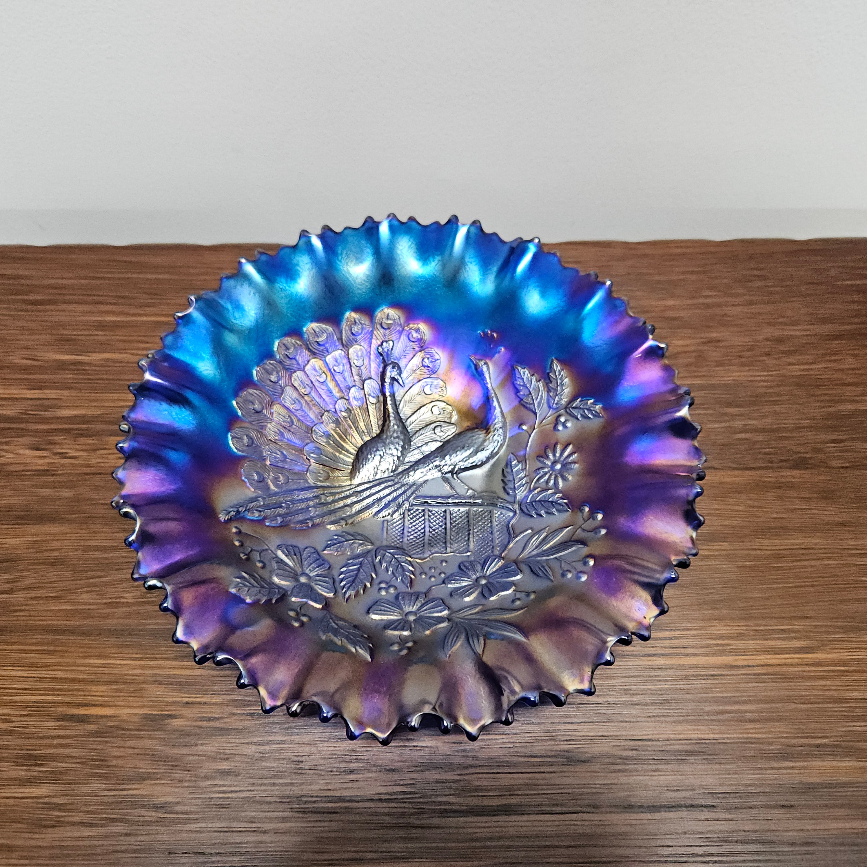 Superb Electric Blue Carnival Glass Bowl Northwood Peacocks | Antique & Vintage | Moonee Ponds Antiques | Australia Wide Delivery