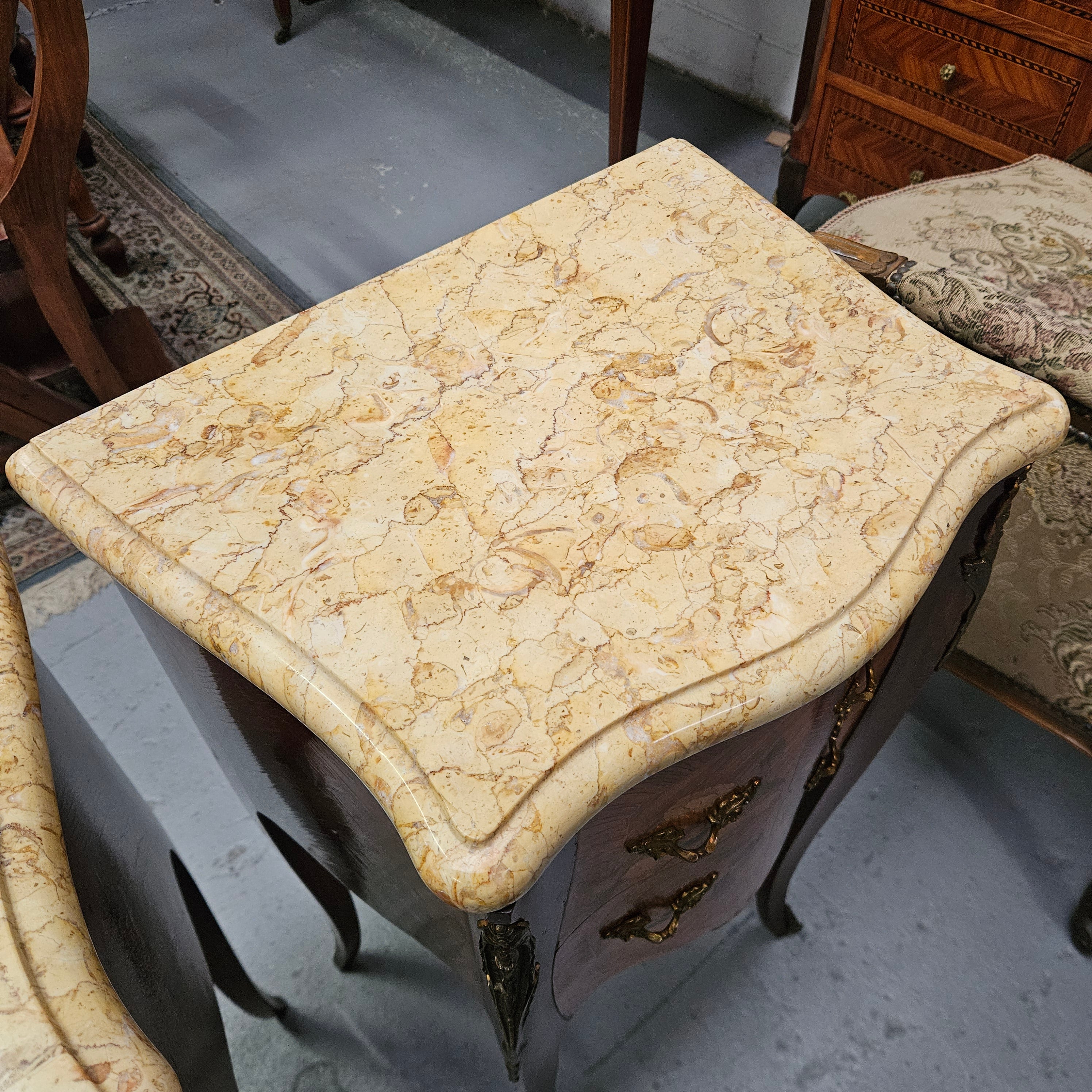 Elegant Pair of Louis XV Style Marble Top Bedsides | Antique & Vintage | Moonee Ponds Antiques | Australia Wide Delivery