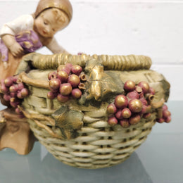 Antique Amphora  Bowl with Girl & Cat & Doll