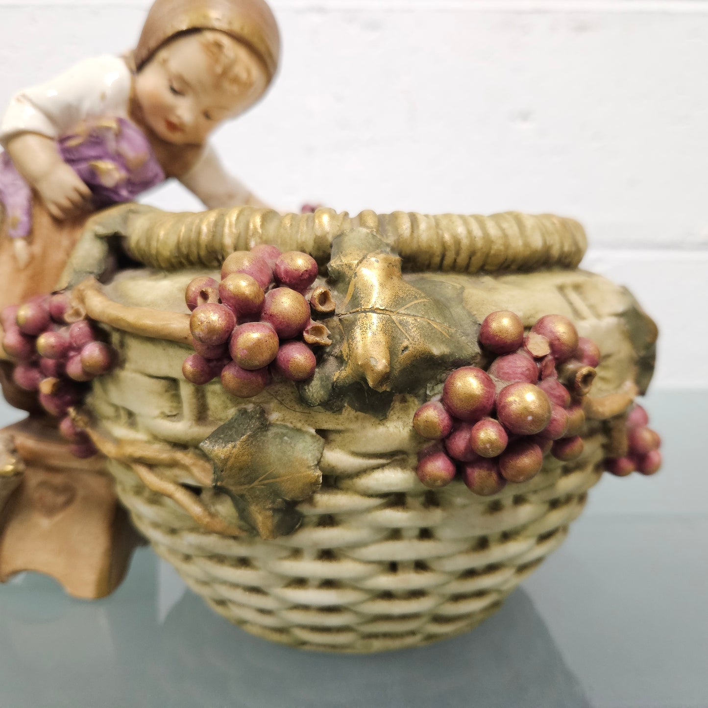 Antique Amphora  Bowl with Girl & Cat & Doll