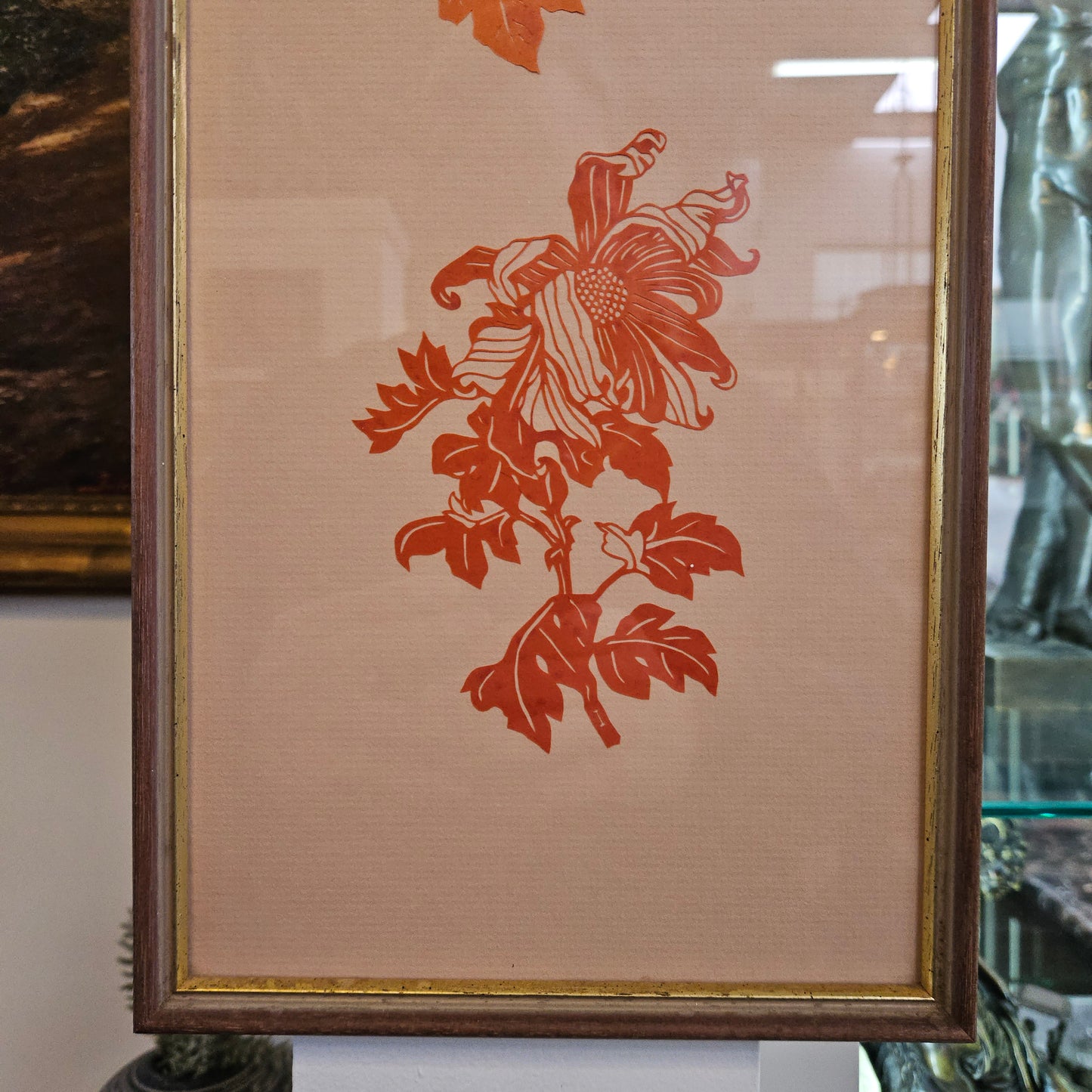 Oriental Finely Cut Paper Chrysanthemums Framed Decoration