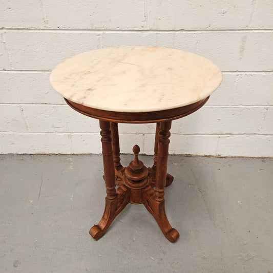 Vintage Mahogany Marble Top Round Table