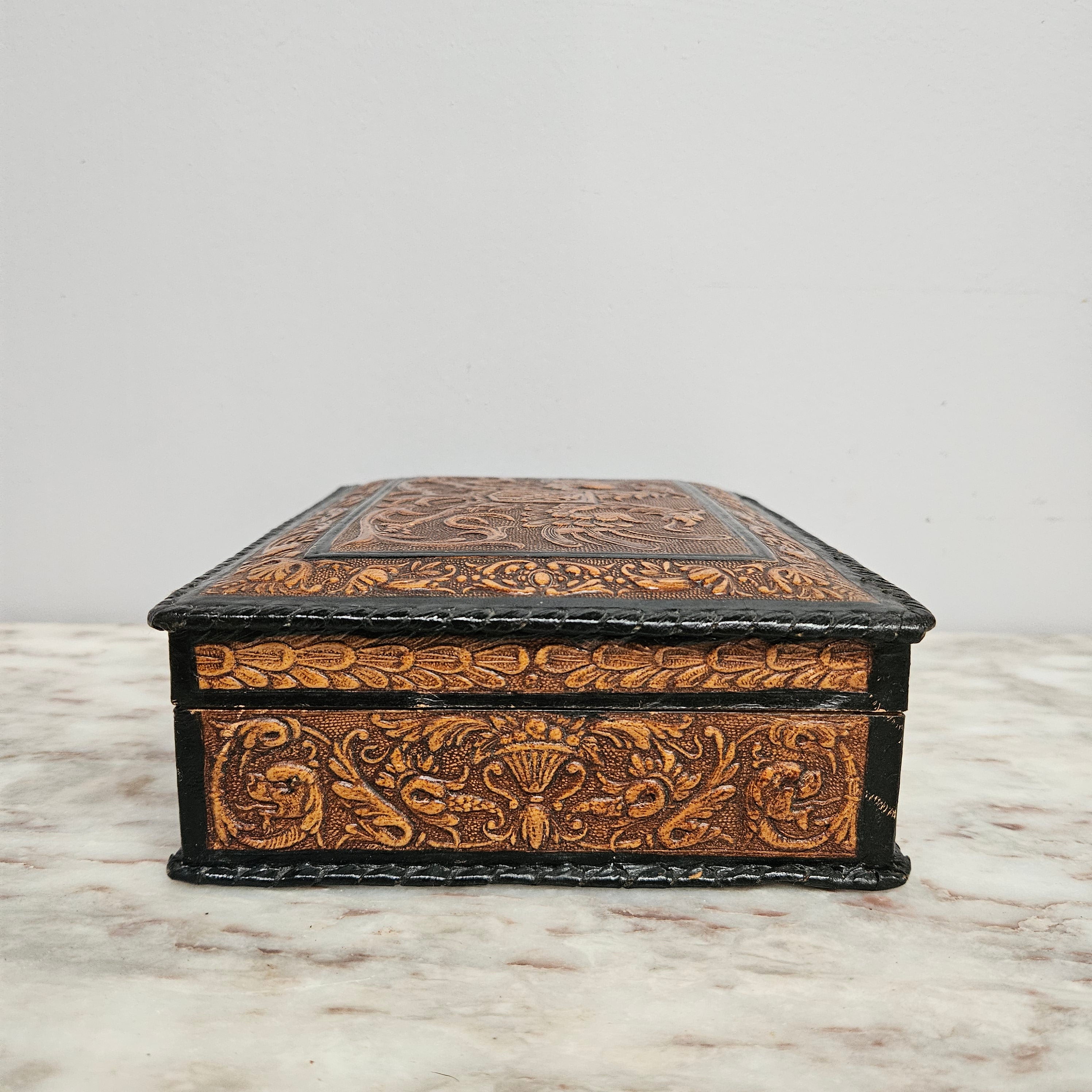 Vintage Spanish Embossed Leather Trinket/Jewellery Box | Antique & Vintage | Moonee Ponds Antiques | Australia Wide Delivery