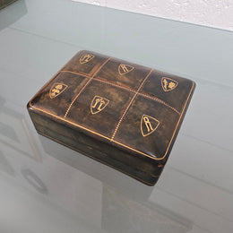 Superb Vintage Gold Embossed Leather Trinket Box