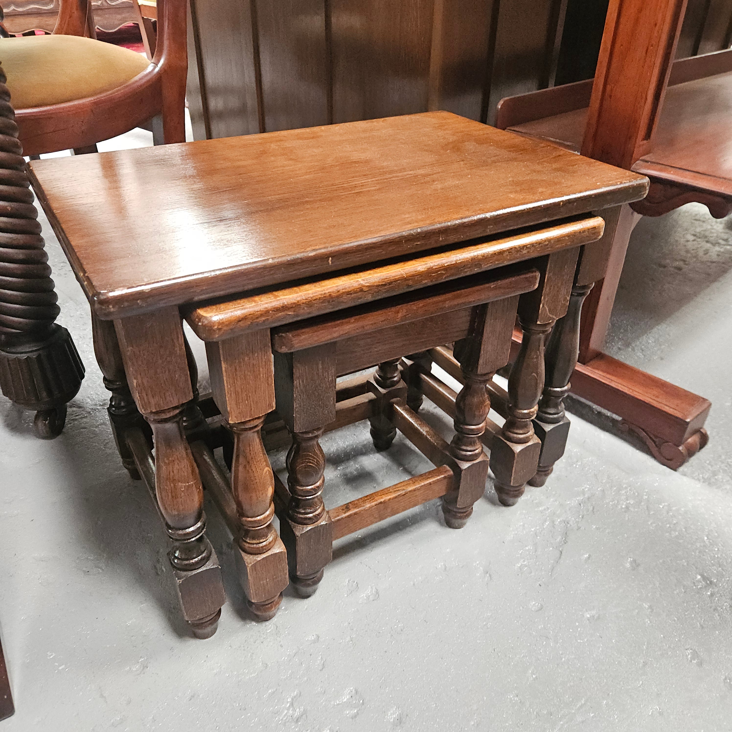 Lovely Oak Nest of Three Tables | Antique & Vintage | Moonee Ponds Antiques | Australia Wide Delivery