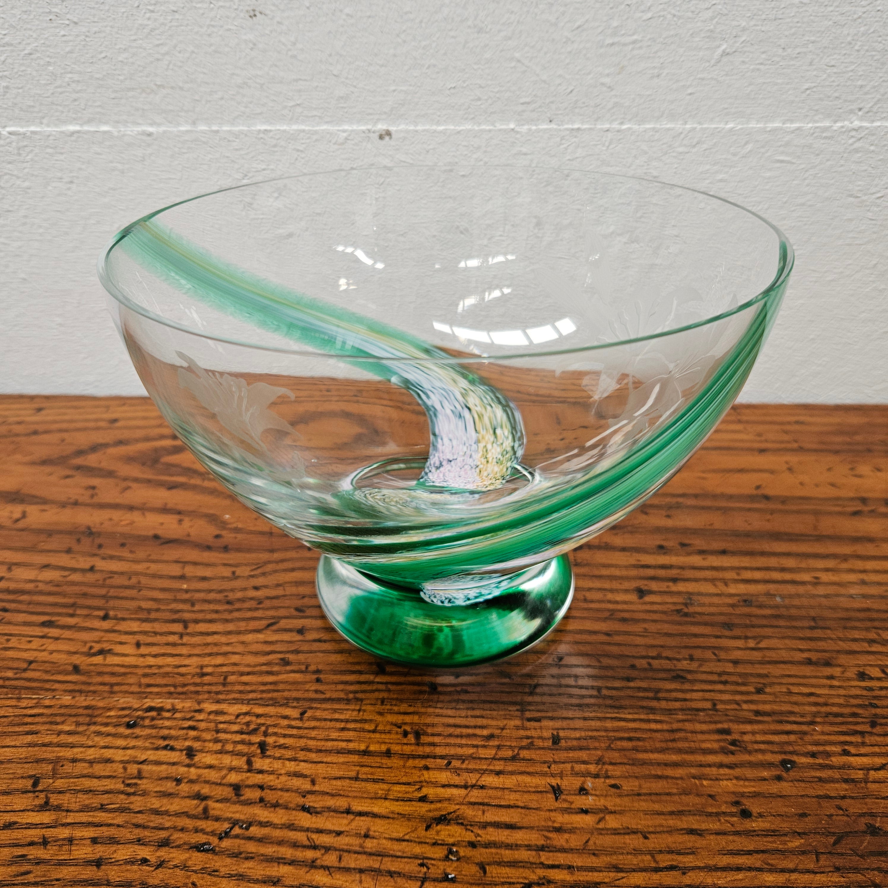 Caitness Green Swirl & Etched Glass Vase | Antique & Vintage | Moonee Ponds Antiques | Australia Wide Delivery