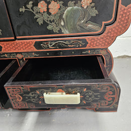 High Quailty Ebonised Chinese Cabinet with Jade Handel's & Handel's Painted