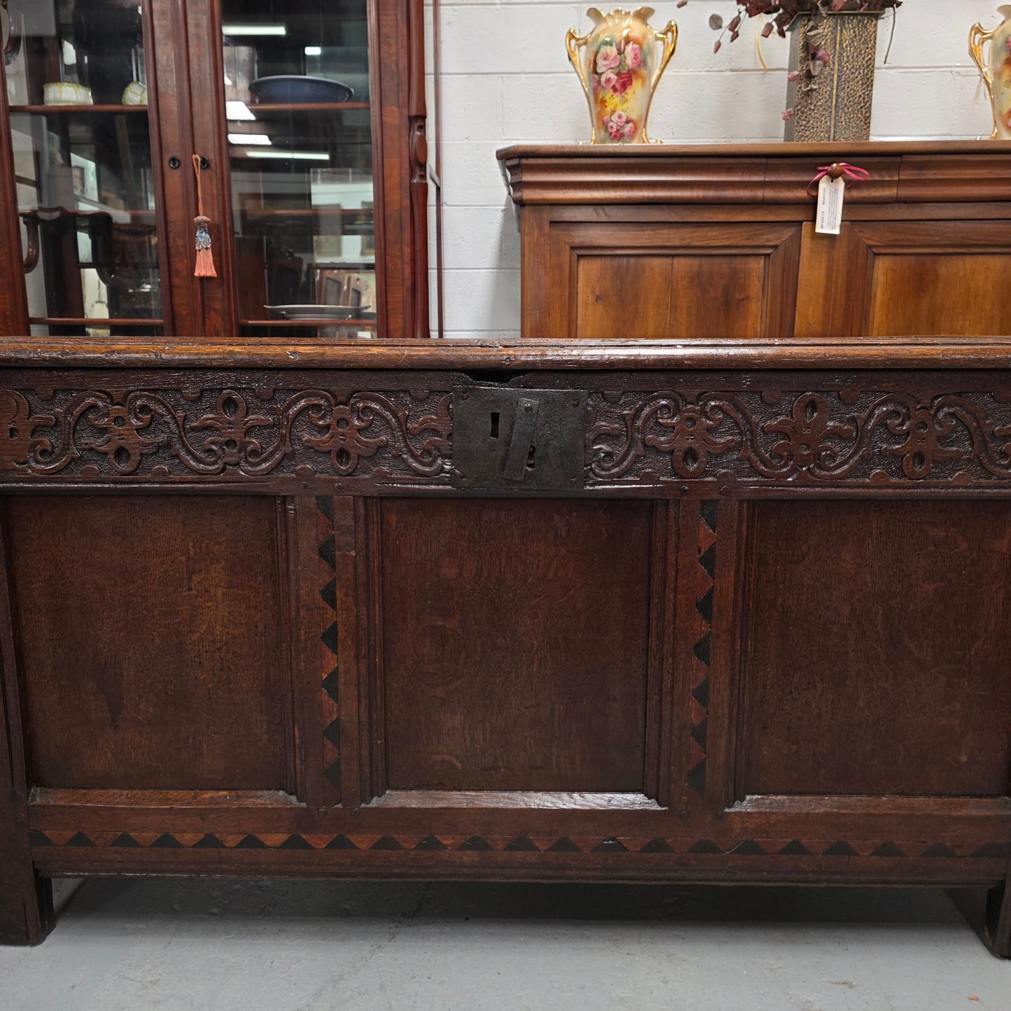 18th Century French Oak Coffer Featuring Beautiful Carvings