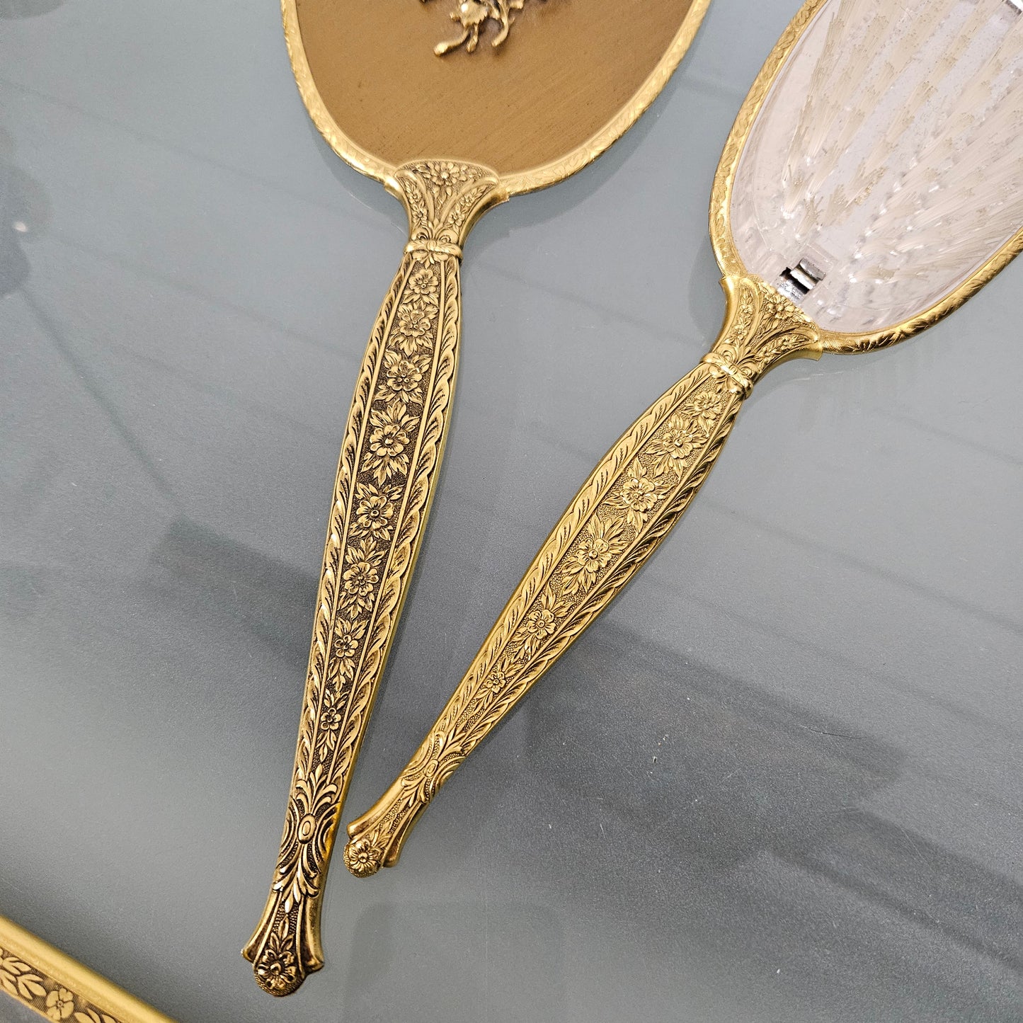 Gilt Brass Brush Mirror & Comb Set