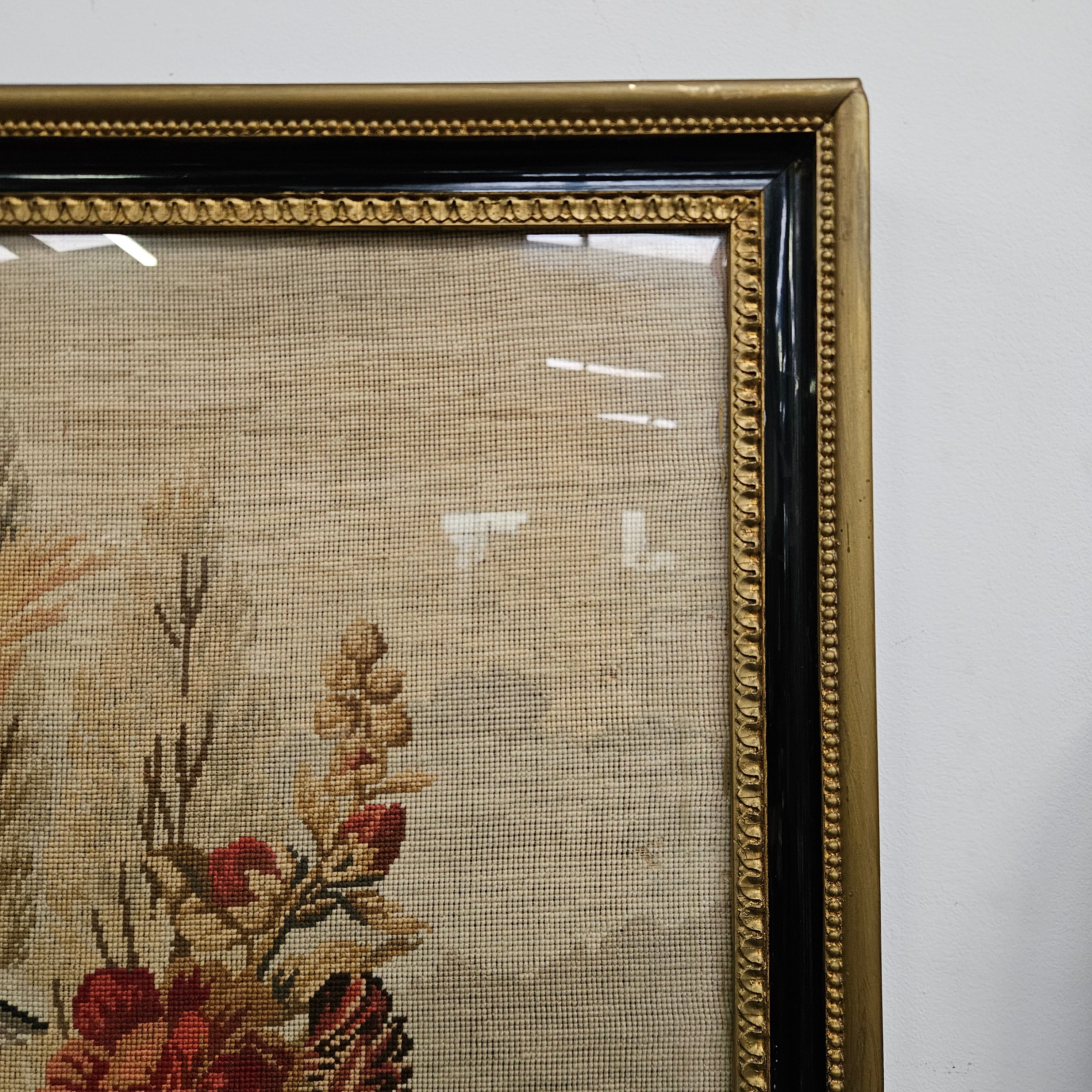 Victorian Tapestry in Glass and Gilt Wooden Frame | Antique & Vintage | Moonee Ponds Antiques | Australia Wide