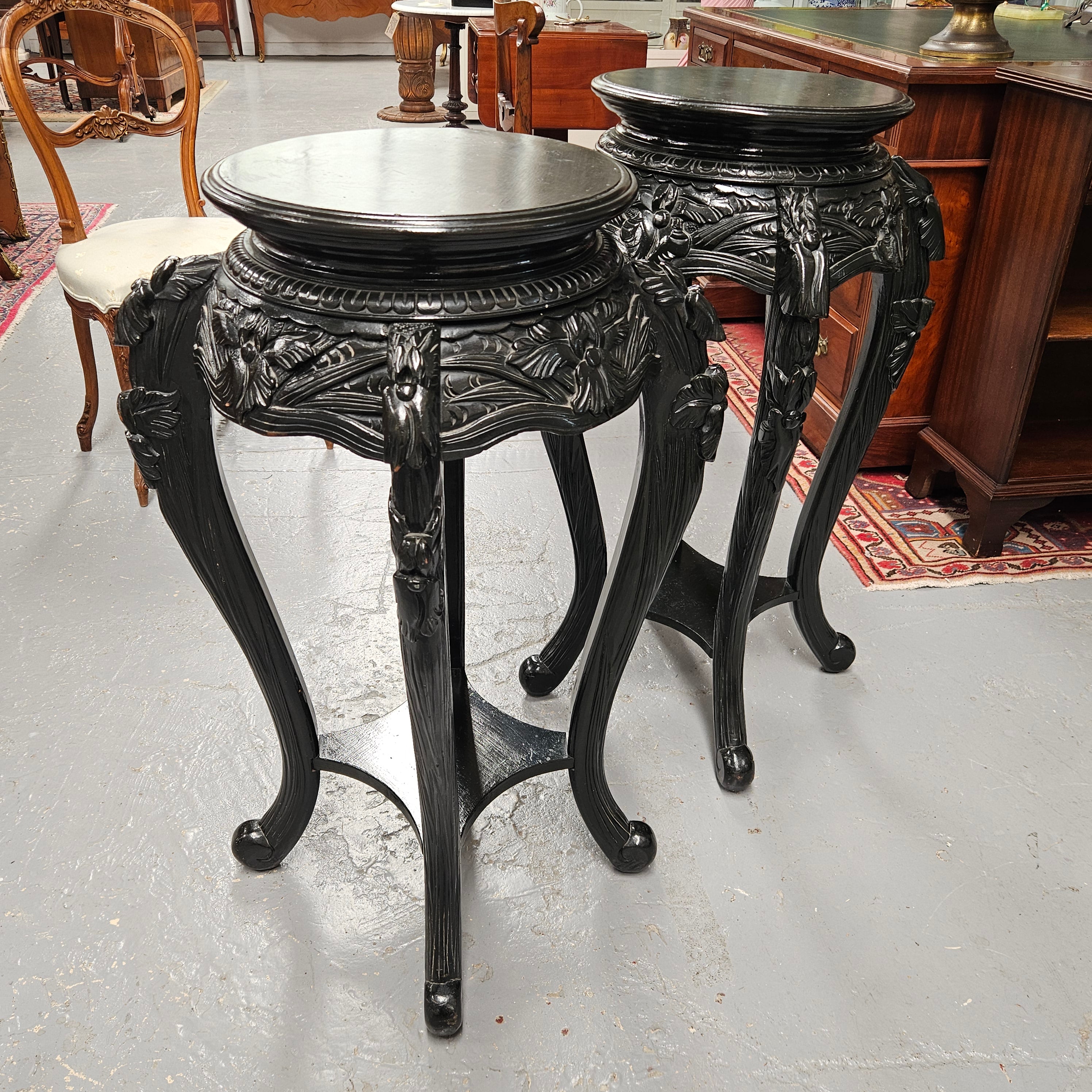 Pair Vintage Chinese Carved Ebonised Pedestals | Antique & Vintage | Moonee Ponds Antiques | Australia Wide