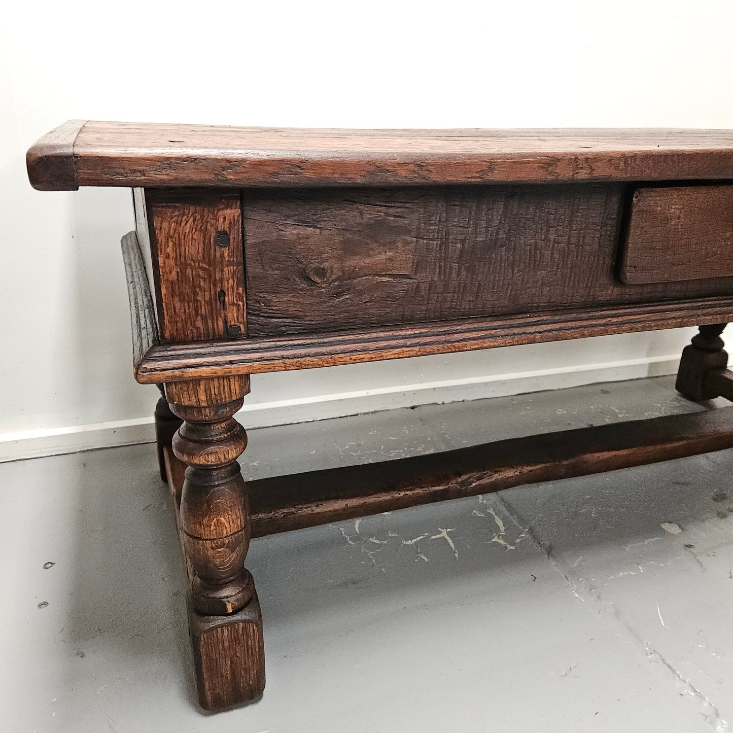 French Oak One Drawer Stretcher Base Coffee Table
