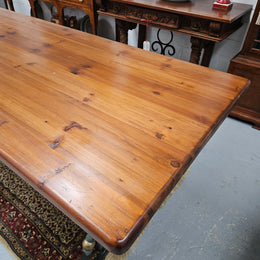 Vintage Fruitwood Spanish Style Refectory Table With Cast Iron Base