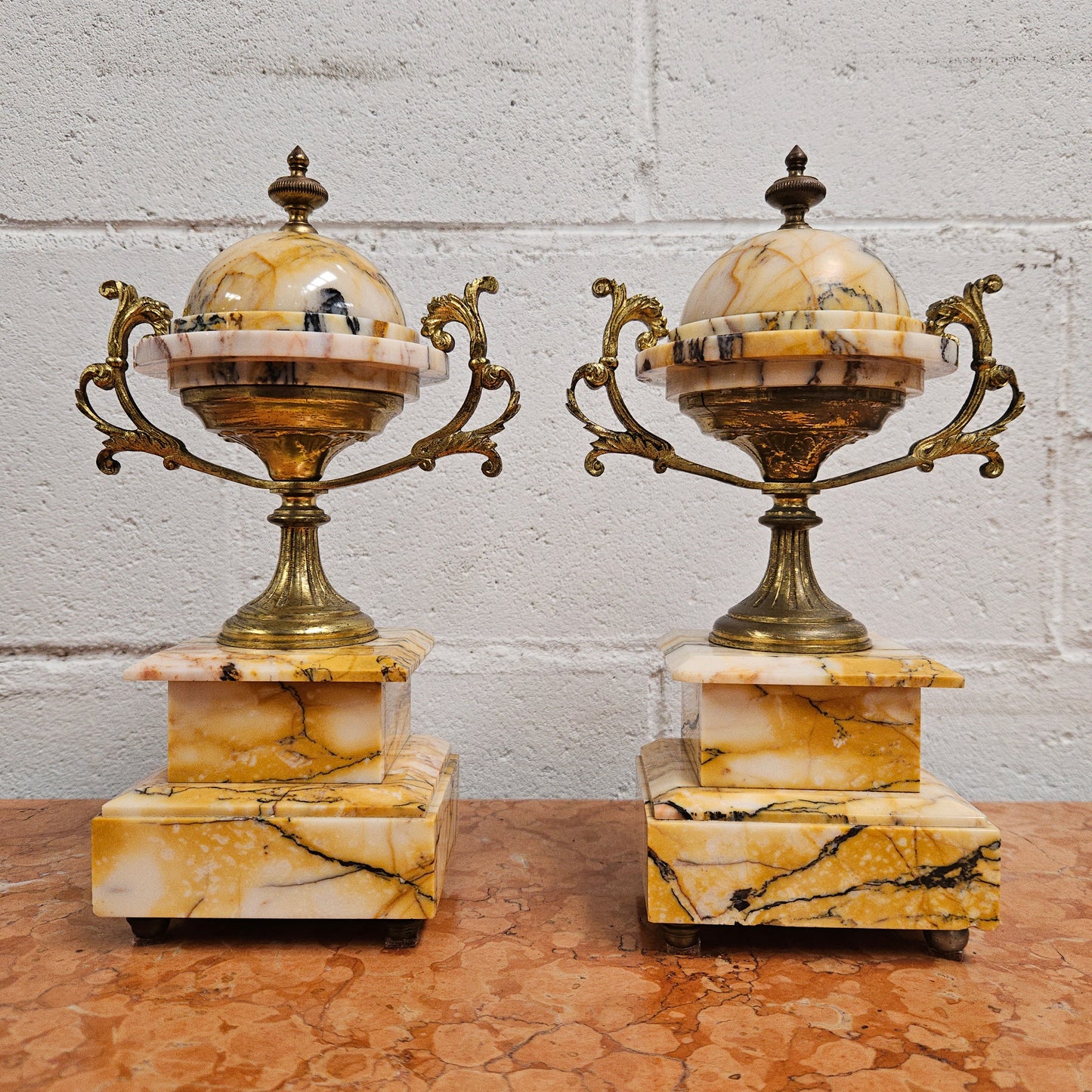 Elegant French Marble & Gilt Brass Cassolettes