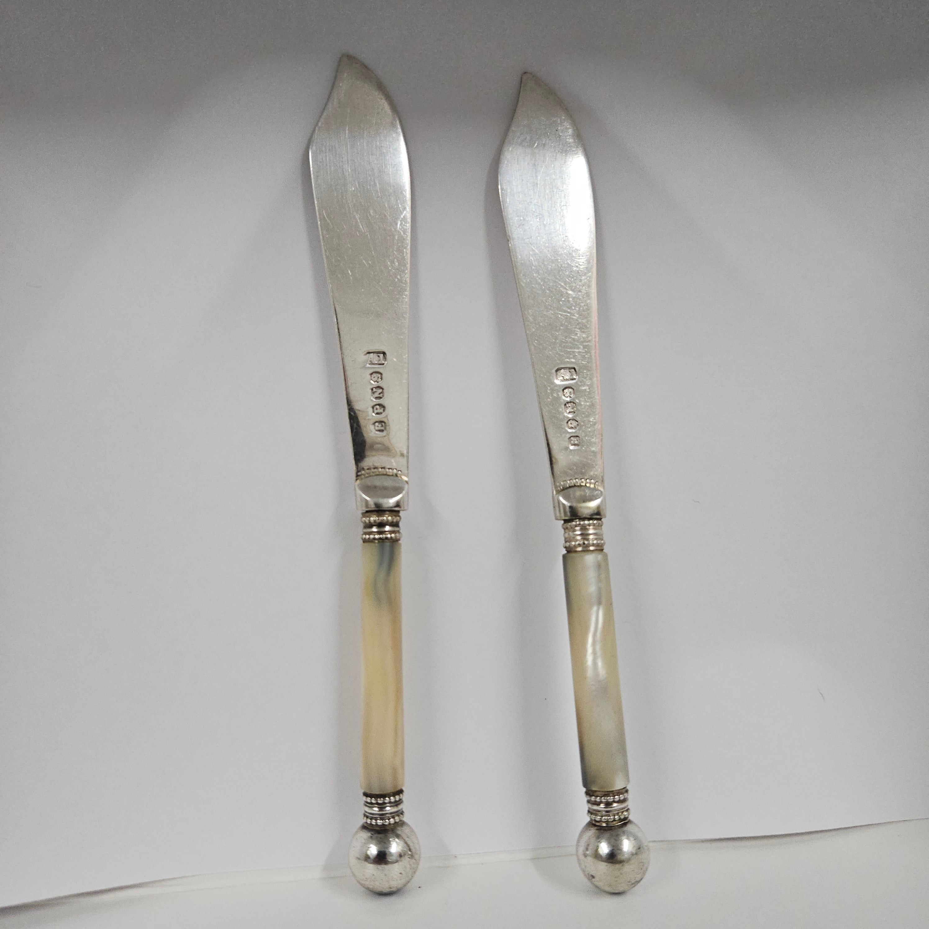 Pair Antique Mother Of Pearl & Silver Plate Butter Knives | Antique & Vintage | Moonee Ponds Antiques | Australia Wide Delivery