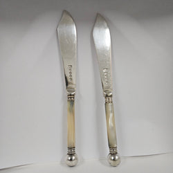 Pair Antique Mother Of Pearl & Silver Plate Butter Knives | Antique & Vintage | Moonee Ponds Antiques | Australia Wide Delivery