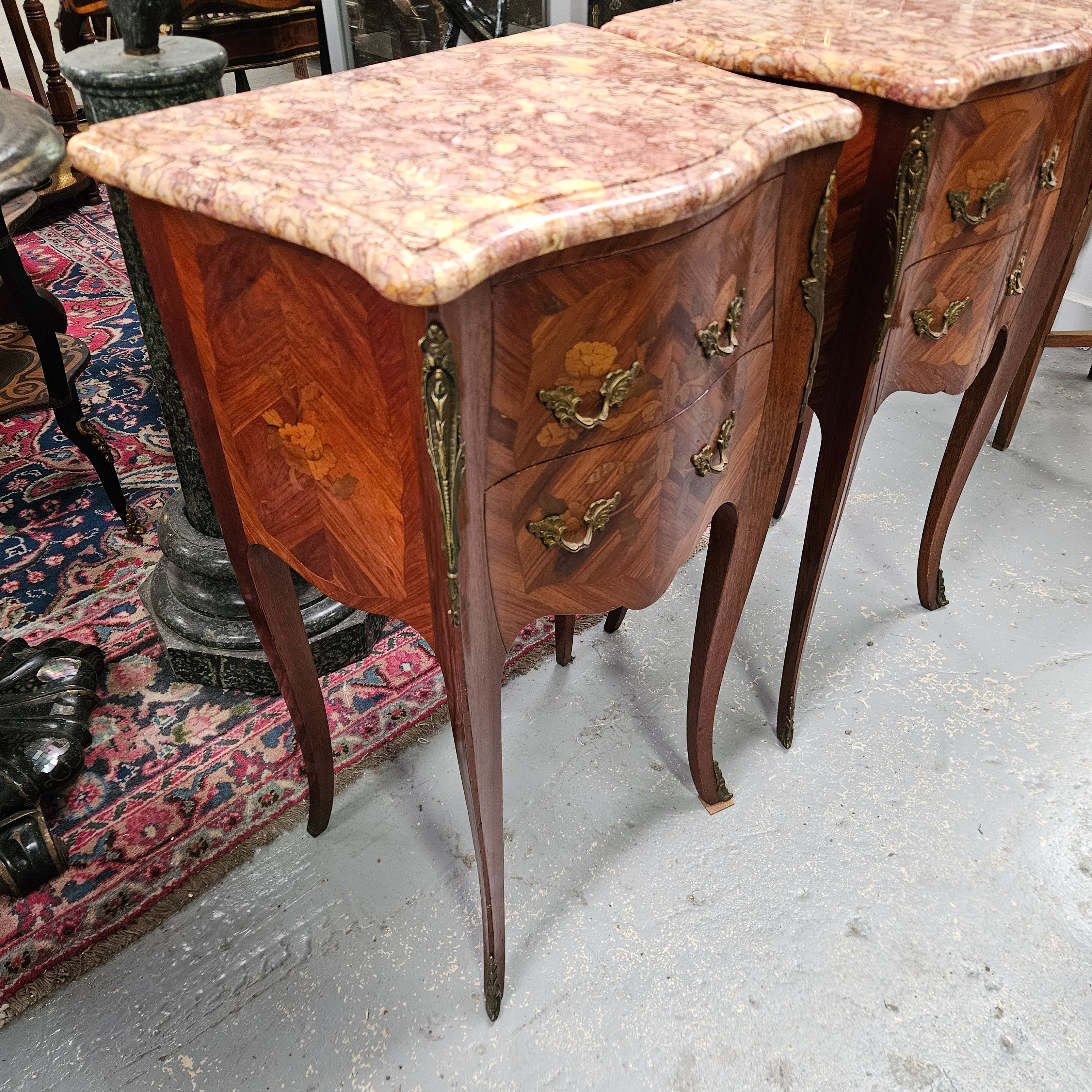 Louis XVth Style Marble Top Pair Bedsides | Antique & Vintage | Moonee Ponds Antiques | Australia Wide Delivery