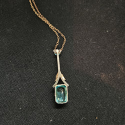 Edwardian 9ct Gold Silver Lined Aquamarine Pendant & Chain | Antique & Vintage | Moonee Ponds Antiques | Australia Wide Delivery