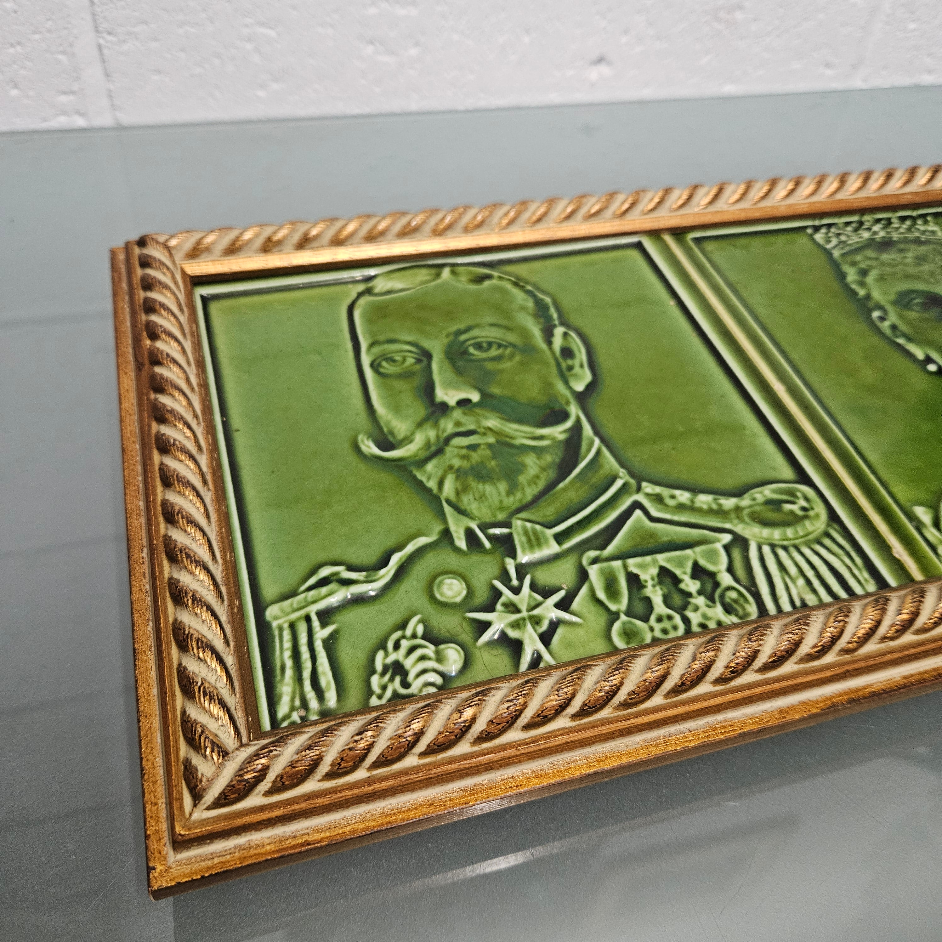 Pair Rare Edwardian Framed Tiles King Georg V & Queen Mary | Antique & Vintage | Moonee Ponds Antiques | Australia Wide Delivery