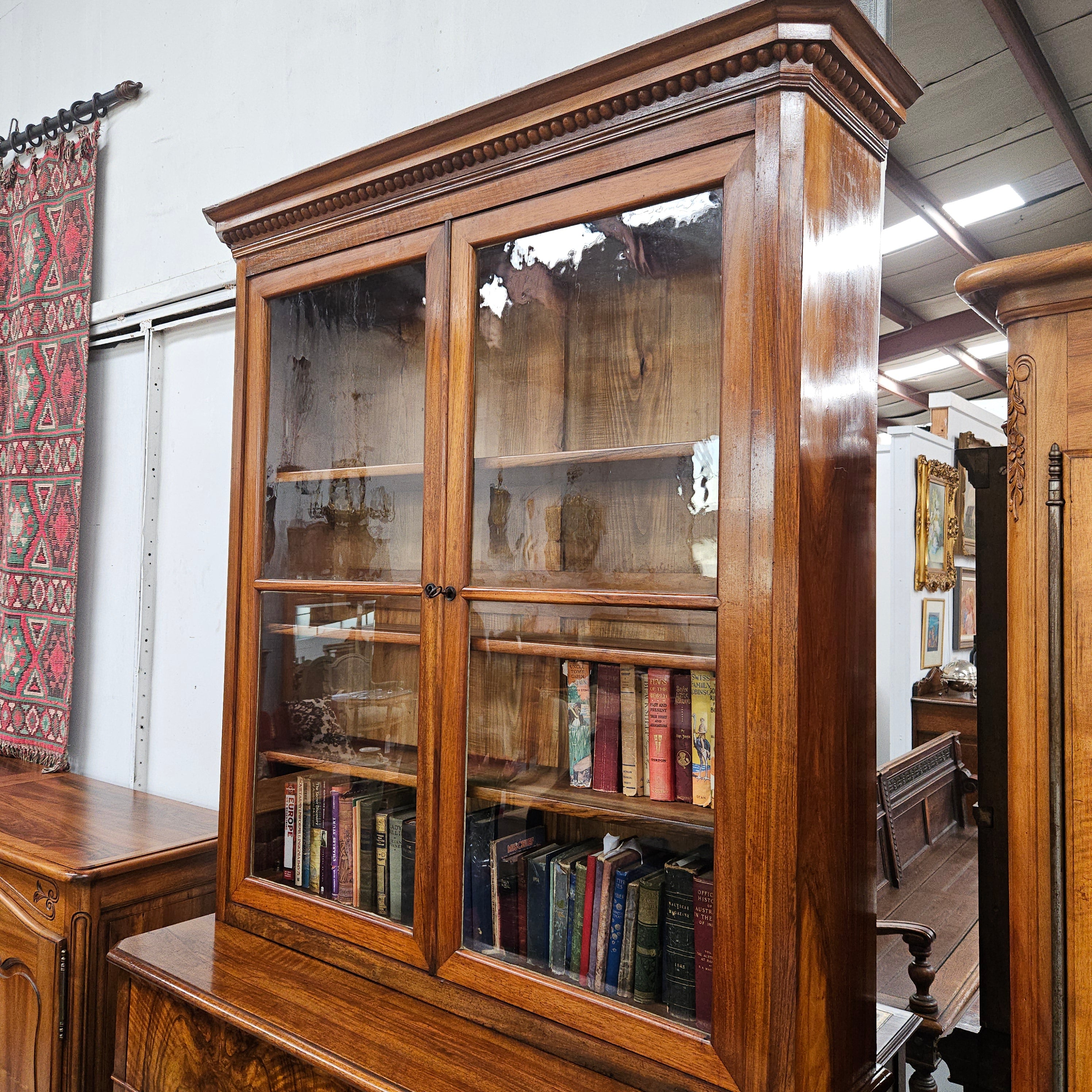 19th Century French Figured Walnut Two Door Bookcase Secretaire | Antique & Vintage | Moonee Ponds Antiques | Australia Wide Delivery