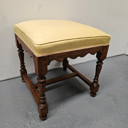 French Oak Footstool With Yellow Upholstery | Antique & Vintage | Moonee Ponds Antiques | Australia Wide Delivery