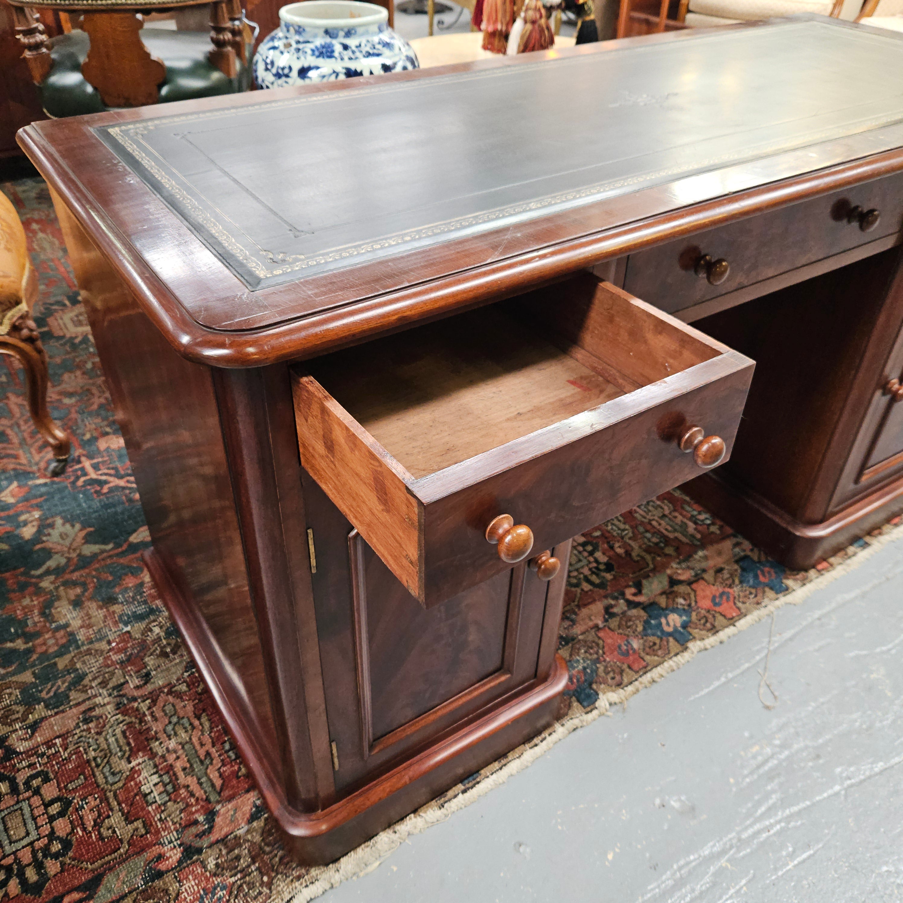Mid Victorian Leather Top Mahogany Desk | Antique & Vintage | Moonee Ponds Antiques | Australia Wide Delivery