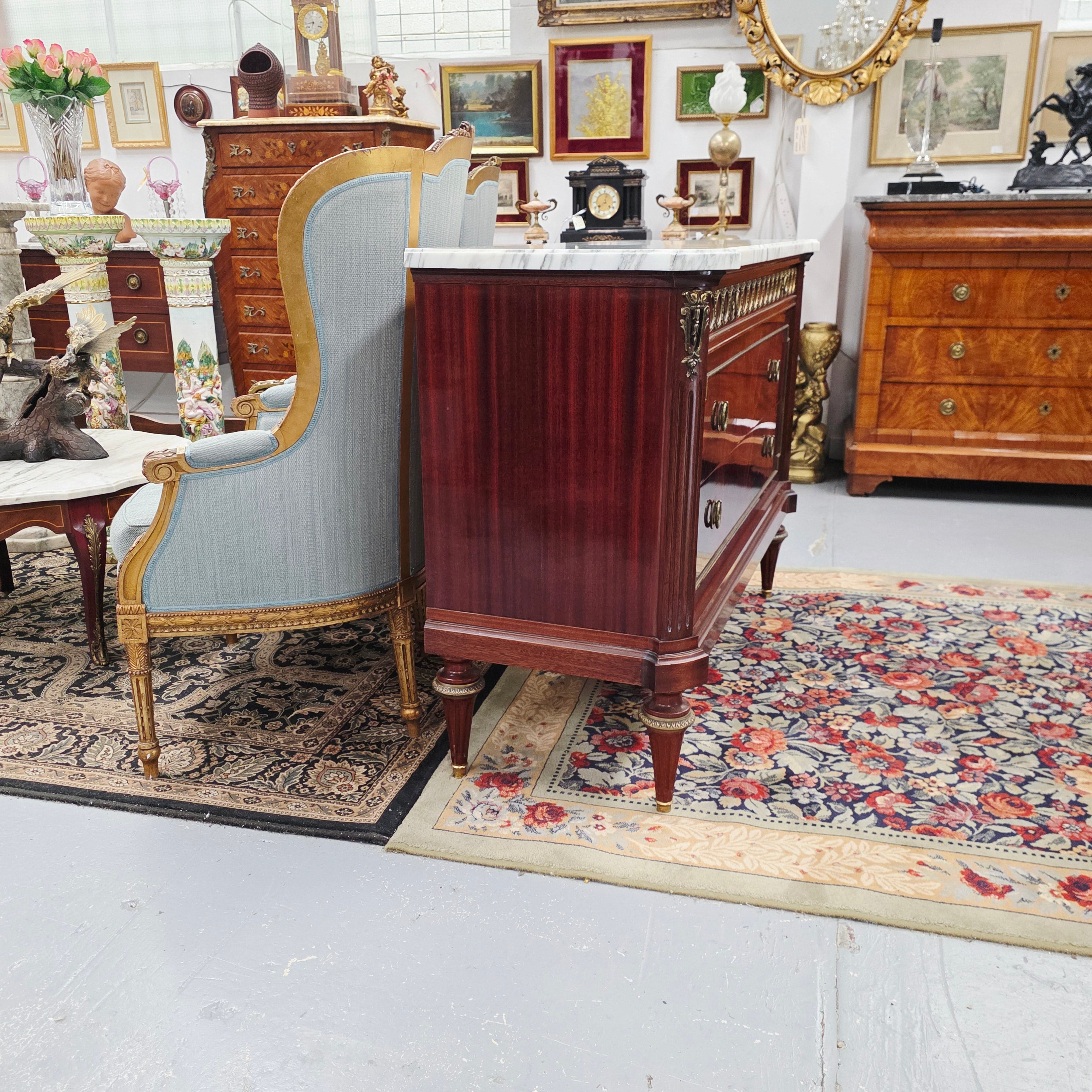 French Louis XVI Style Flame Mahogany Marble Top Commode | Antique & Vintage | Moonee Ponds Antiques | Australia Wide