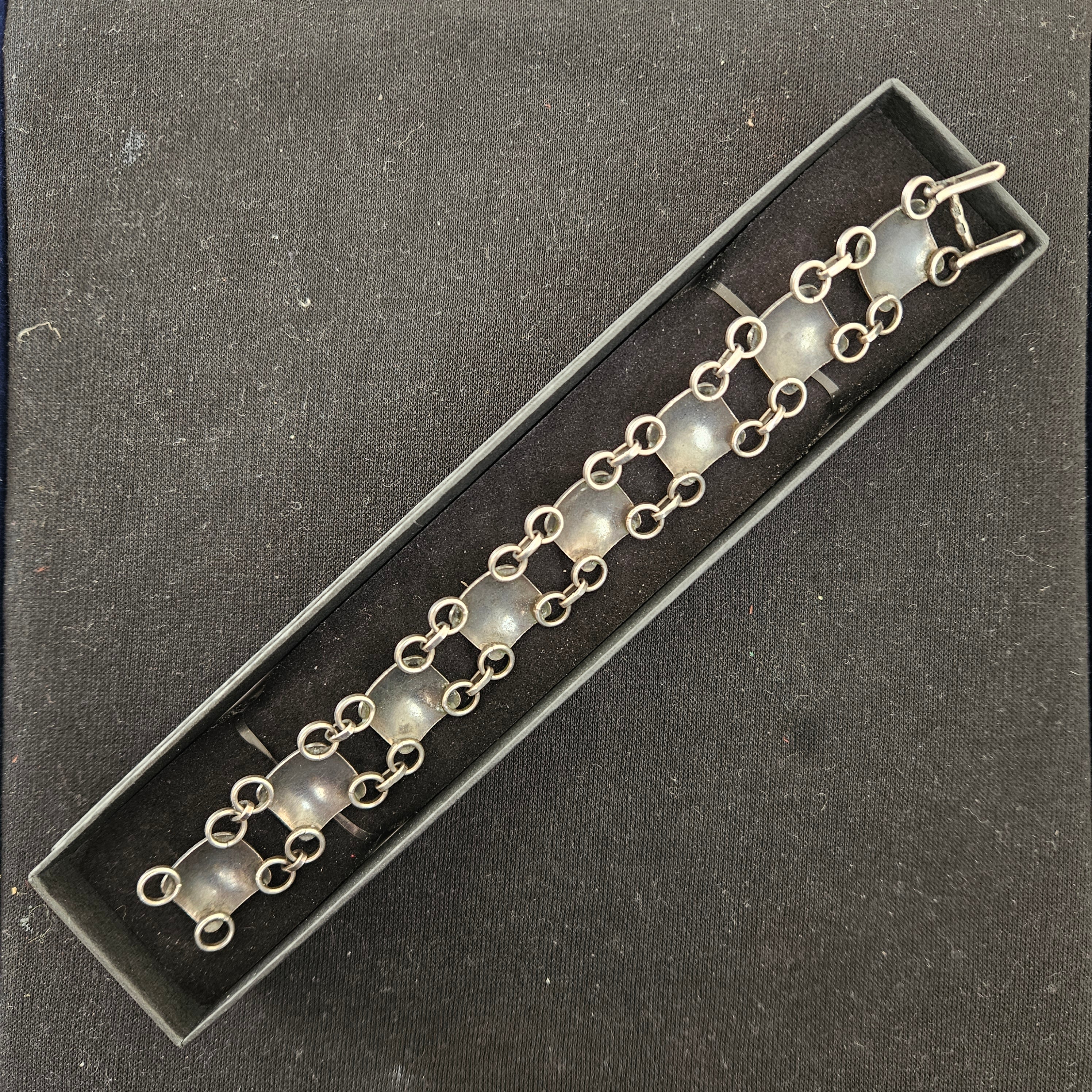 Vintage Silver "800" Modernist Bracelet set with Cabochon Turquoise. Maker ORNO Warsaw.