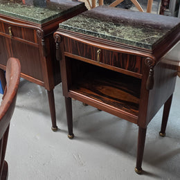 Elegant Pair of French Art Deco Marble Top Bedsides