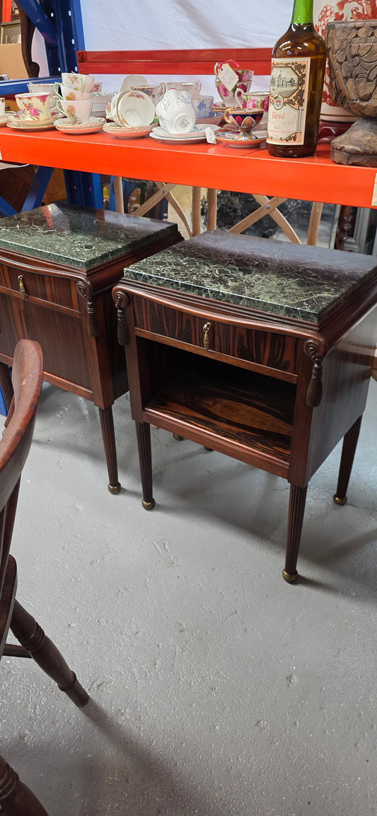 Elegant Pair of French Art Deco Marble Top Bedsides