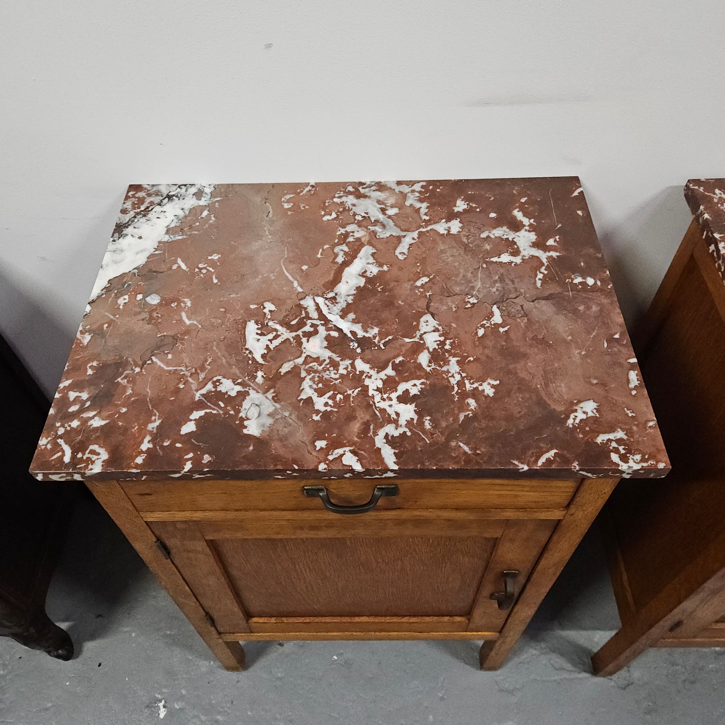 Oak Marble Top Side Cabinet With Drawer