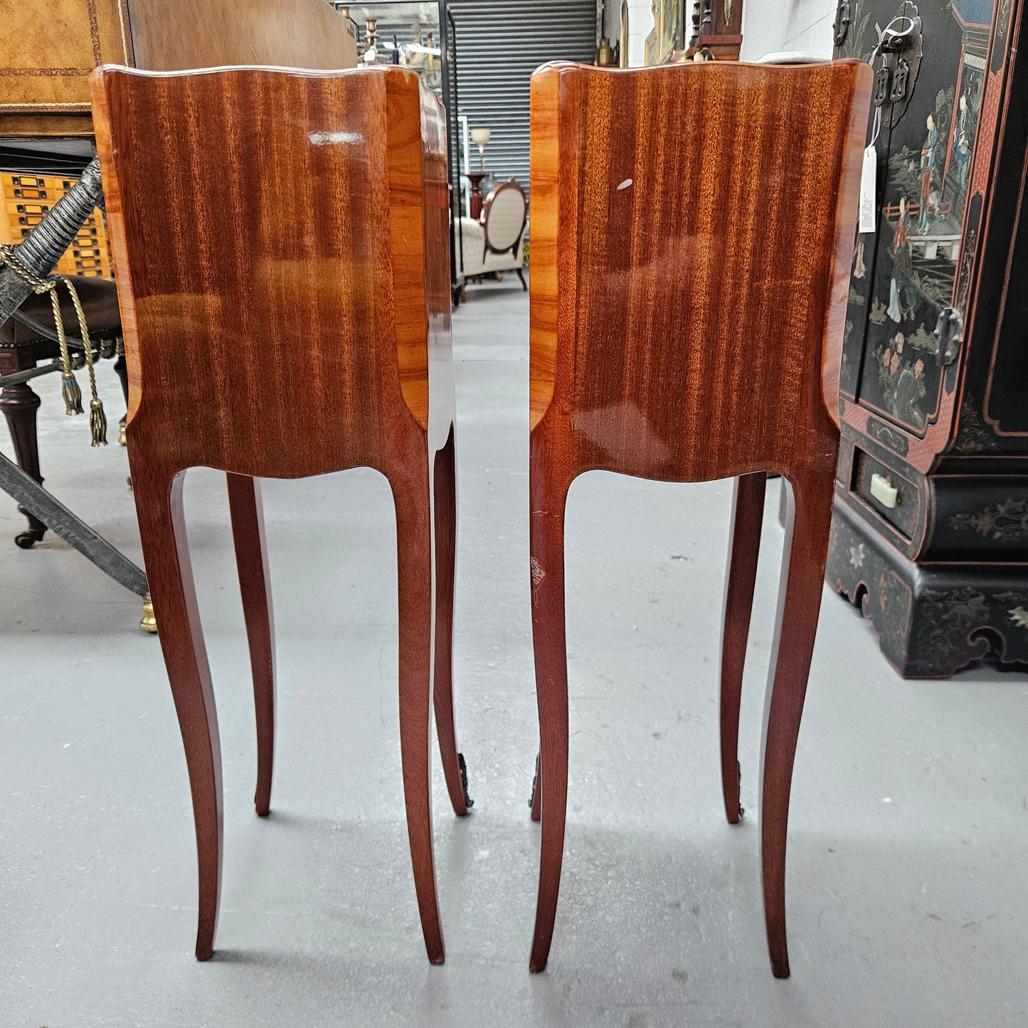 Miniature Pair of Marquetry Inlaid Louis XV Style Bedsides