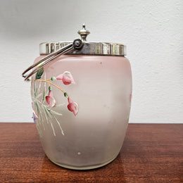 Edwardian Glass Enamel Decorated Biscuit Barrel