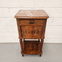 French Figured Walnut Marble Top Bedside | Antique & Vintage | Moonee Ponds Antiques | Australia Wide Delivery