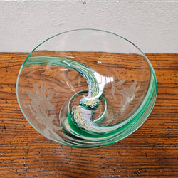 Caitness Green Swirl & Etched Glass Vase | Antique & Vintage | Moonee Ponds Antiques | Australia Wide Delivery