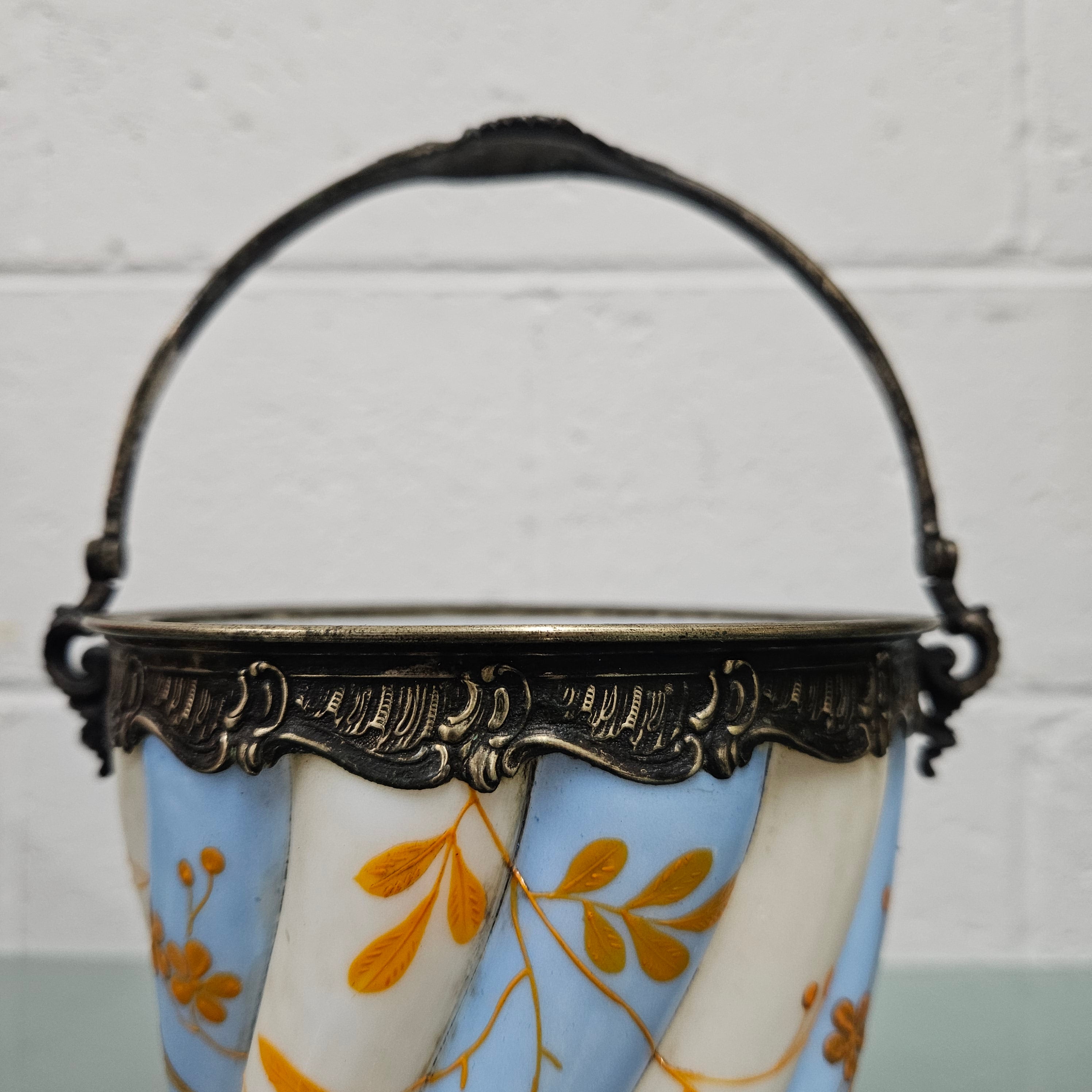 Antique Victorian Milk Glass Hand Painted Bucket | Antique & Vintage | Moonee Ponds Antiques | Australia Wide Delivery