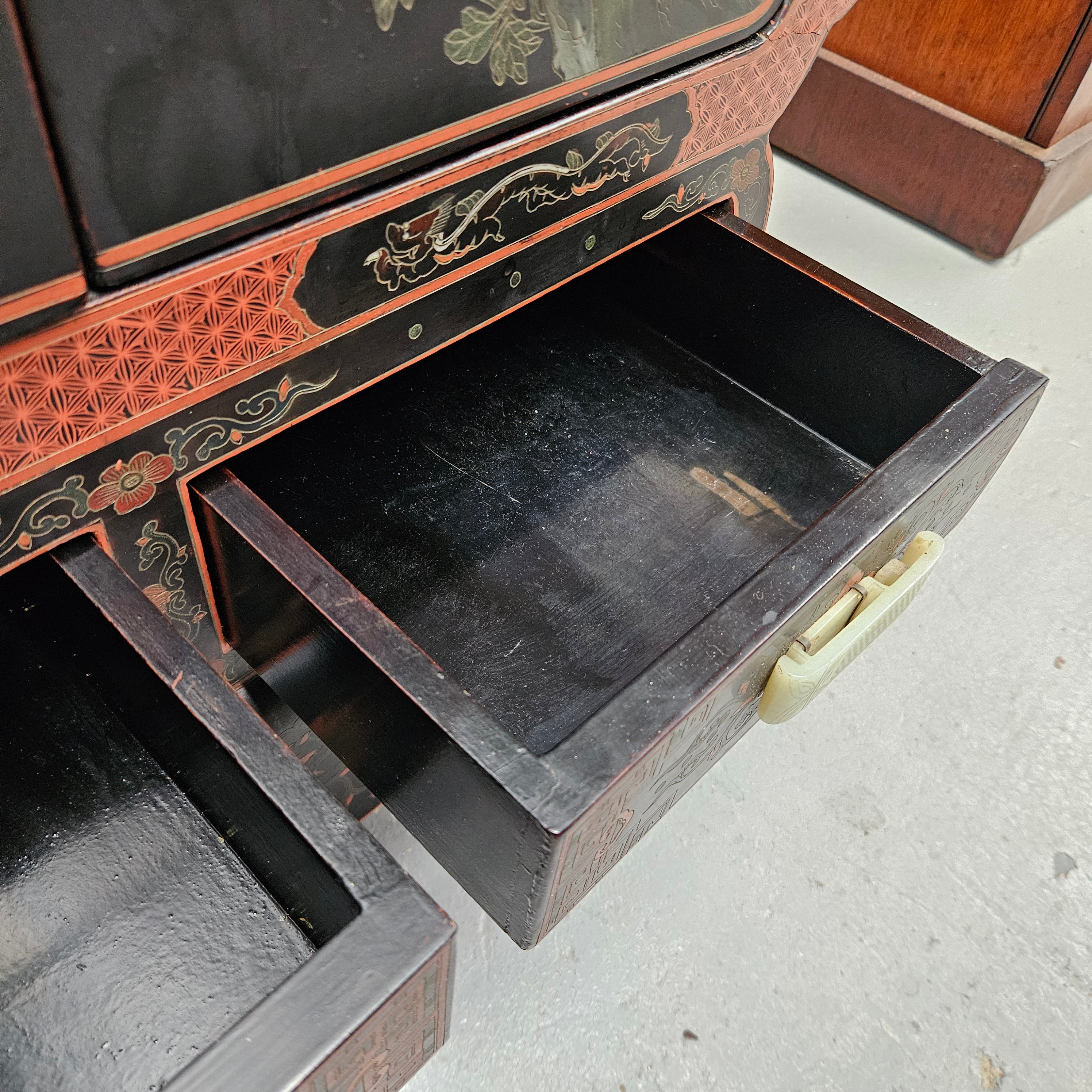 High Quailty Ebonised Chinese Cabinet with Jade Handel's & Handel's Painted | Antique & Vintage | Moonee Ponds Antiques | Australia Wide Delivery