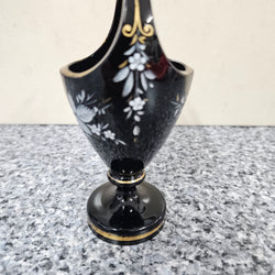 Victorian Enamel Black Glass Basket Vase | Antique & Vintage | Moonee Ponds Antiques | Australia Wide Delivery