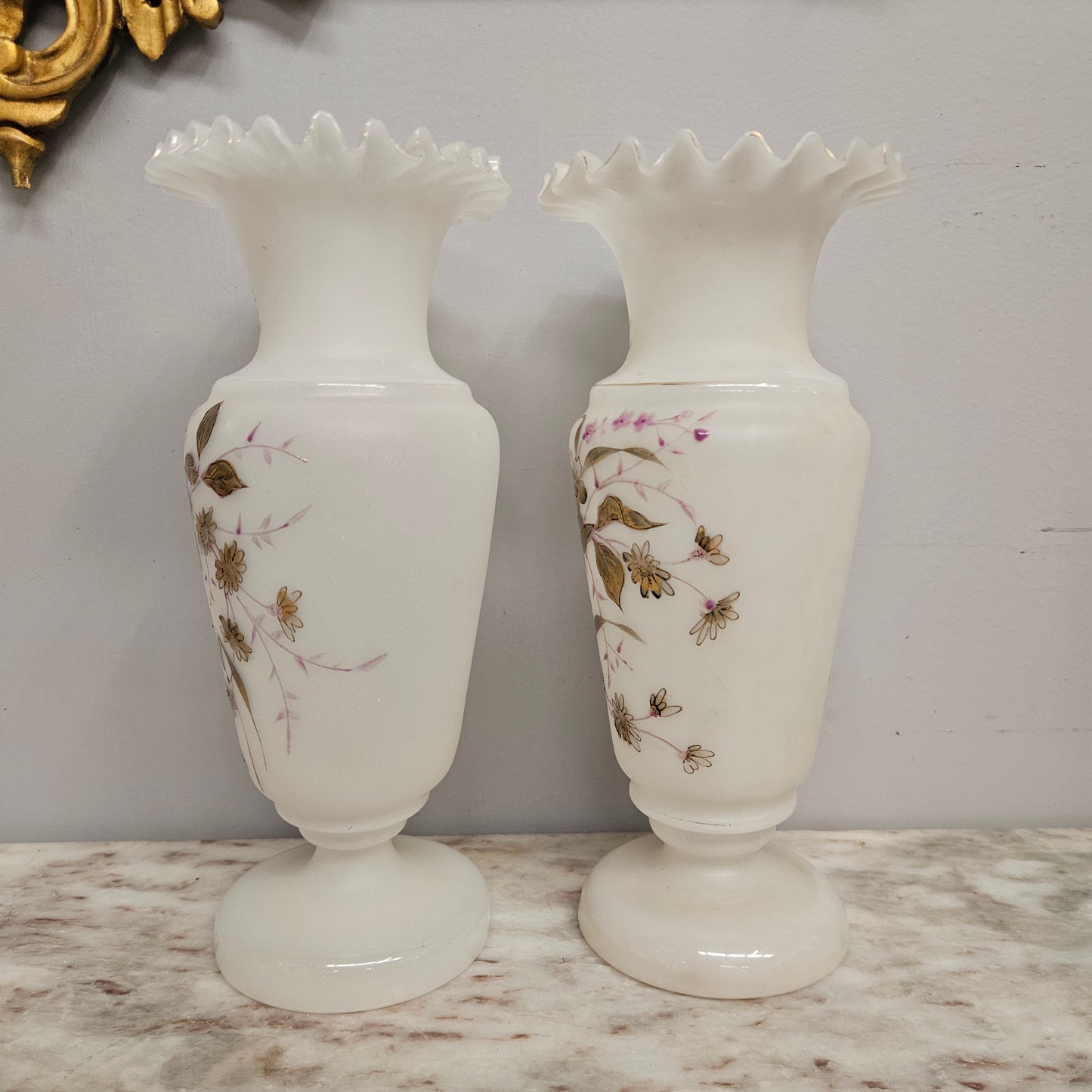 Pair of Victorian Opaline Glass Vases