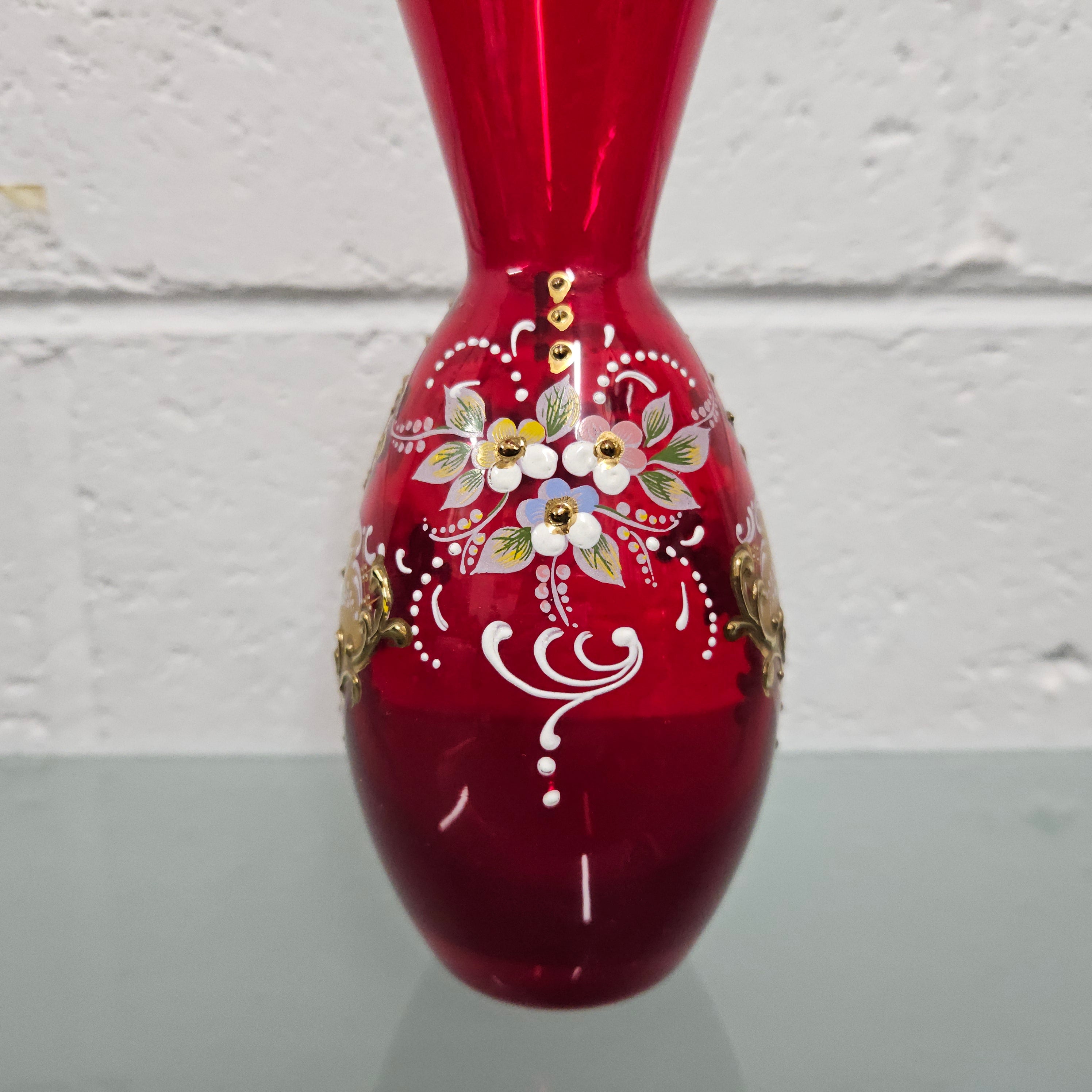 Ruby and Enamel Glass Vase | Antique & Vintage | Moonee Ponds Antiques | Australia Wide Delivery